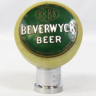 Vintage Beverwyck Breweries Beer Ball Tap Knob Handle Green White Enamel Gen