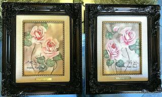 Pair - 2 Marty Bell Paintings Signed Bower Roses 040/500 & Cottage Roses 404/500