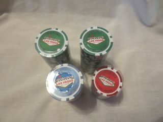 Casino Las Vegas - 90 Poker Chips - Green & Red & Blue