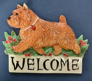 Norwich Terrier.  Handsculpted Ceramic Welcome Sign.  Ooak.  Look