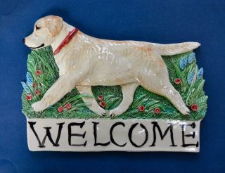 Labrador Retriever.  Handsculpted Ceramic Welcome Sign.  Ooak.  Look