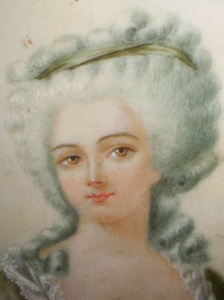 Antique 19thc 1800`s Miniature Portrait Of Victorian Woman Painting Signed Petit