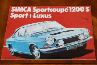 Simca 1200 S Coupe Bertone Brochure Prospekt,  1968 (german Text)