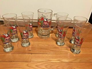 1987 Spuds Mackenzie Bud Light 8 Pilsner Beer Glasses,  Large Stein - Christmas