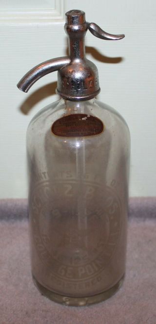 Vintage Seltzer Bottle Scholz Bros College Point Queens Ny