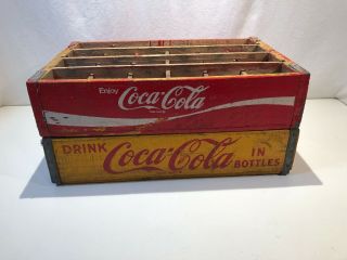 Antique Red/yellow Coca Cola Wood Crate Coke Bottling Co.  Collector Tray 1966