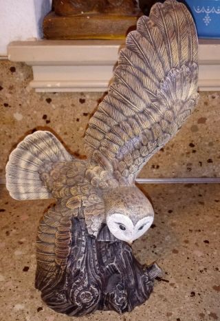 Flying Barn Owl Figurine Statue Ceramic 12 "