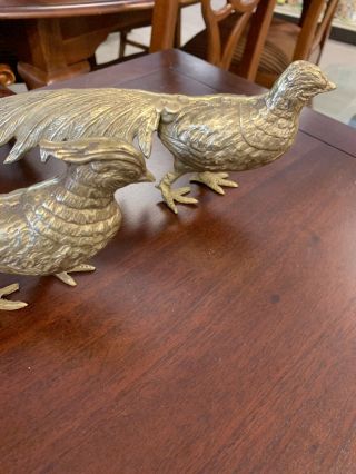 Vtg Large Brass Pheasant Figures - Male And Female - Japan 13.  5 " Long