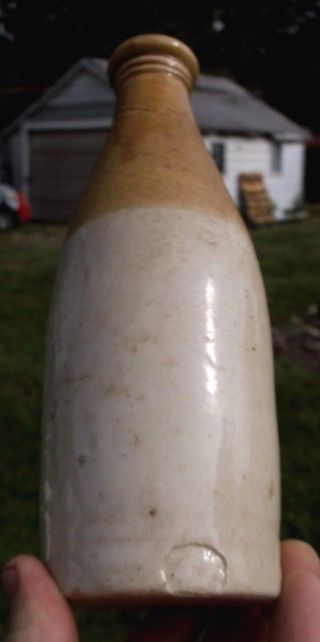 2 Tone Stoneware Ginger Beer Bottle 3 Ringed Lip 1870 
