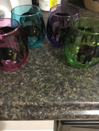 Tmd Holdings Etched Elephant Set Of 4 Stemless Wine Glasses