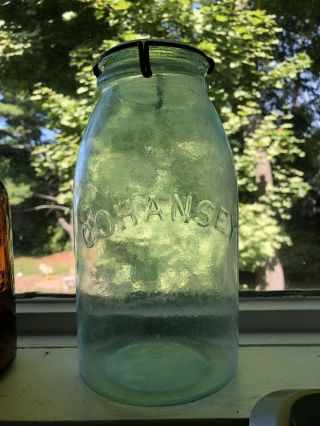 Cohansey Half Gallon Aqua Fruit Jar Greenish Lid
