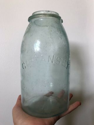 Cohansey Half Gallon Aqua Fruit Jar Greenish Lid 2