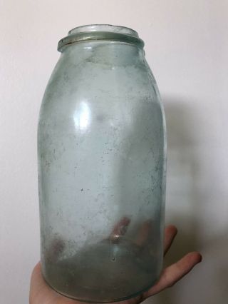 Cohansey Half Gallon Aqua Fruit Jar Greenish Lid 3