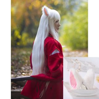 Inuyasha Inuyasha Wig Long Straight White Anime Cosplay Wig With Ears 100 Cm