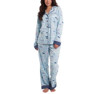 Munki Munki Blue Flannel Classic Pajama Set With Dachshund Dog Design Size Small