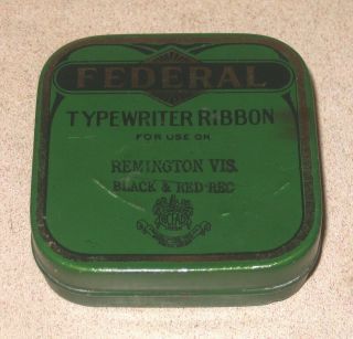 Federal Brand Typewriter Ribbon Tin Boston Ma Rare Early Tin Litho