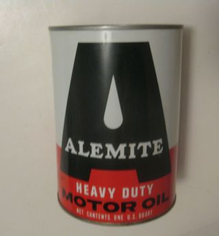 Nos Vintage Alemite Heavy Duty Motor Engine Oil Advertising Can Full Oil Can