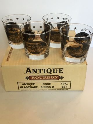 Set Of 4 Antique Whiskey Cocktail Drinking Tumblers Glasses 1961