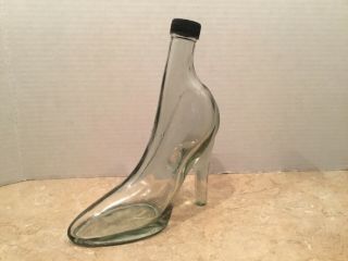 Glass Stiletto High Heel Shoe Bottle Decanter With Black Cap