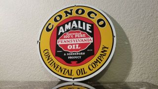 Vintage Conoco Gasoline Porcelain Amalie Pure Oil Service Station Pump Sign