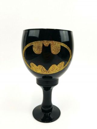 Dc Comics Batman 40oz Goblet Glass Black & Gold Glitter 9 " Party Cup