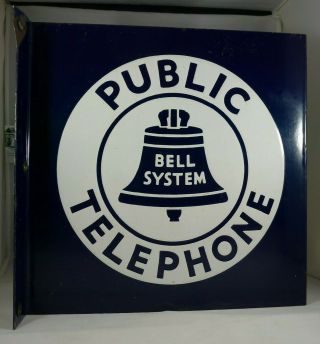 Bell System Public Telephone 23 11 " X 11 " Double Sided Porcelain Sign