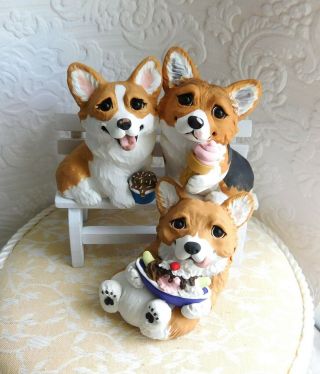 Pembroke Corgi Dogs Summer Ice Cream Day Sculpture Clay By Raquel At Thewrc Ooak