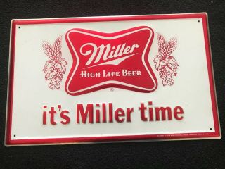 Miller High Life Beer Tin 3d Sign 1978 70s Its Miller Time Made In Usa Vintage