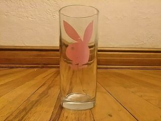 Vintage Playboy Bunny 6 1/4 " Tall Clear Hiball Glass Tumbler Pink Bunny Euc Look