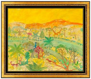 Henri Maik Large Oil Painting On Canvas Signed Animal Safari Landscape