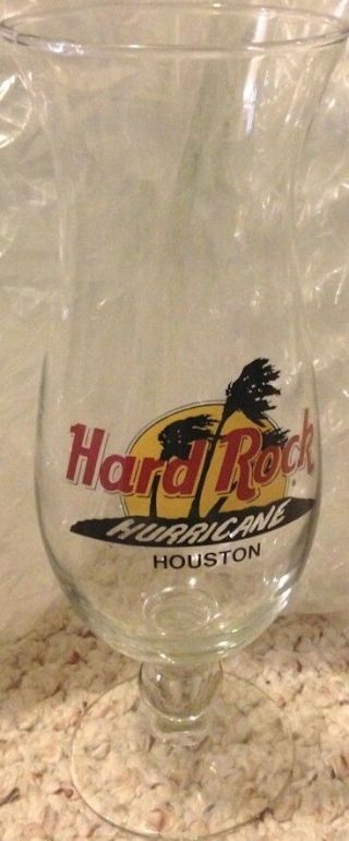 Hard Rock Cafe Houston Hurricane Glass W/hrc Logo Palm Trees Glassware 10 "