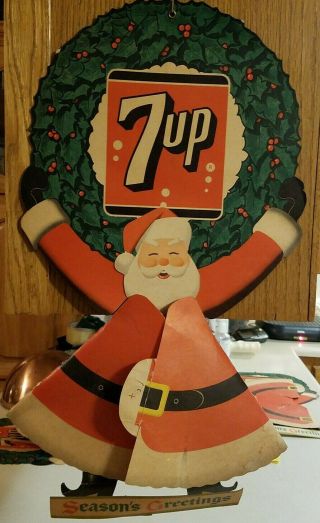 1955 ADVERTISING 7up SODA POP Seasons Greeting SANTA CLAUS Double Sided S - 2 2