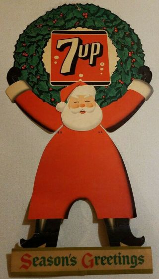 1955 ADVERTISING 7up SODA POP Seasons Greeting SANTA CLAUS Double Sided S - 2 3