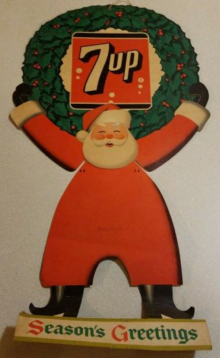 1955 ADVERTISING 7up SODA POP Seasons Greeting SANTA CLAUS Double Sided S - 2 4