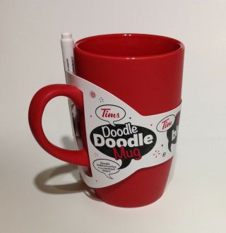 Tim Hortons Coffee Doodle Mug Red Chalkboard Surface With Marker