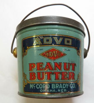 Vintage 3 3/8 " 1lb Advo Peanut Butter Tin - Mccord Brady Co Omaha Nebraska Canco