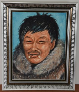 MONA THRASHER Oil Painting Eskimo Man 1969 Canadian Inuit Listed 2