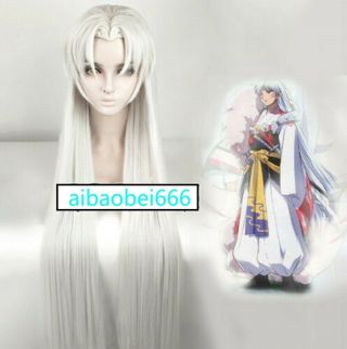 Styled Inuyasha Sesshomaru Cosplay White Hair Wig 100cm Handwork Anime