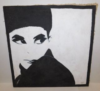 Vtg 1970s Acrylic Canvas Signed Painting Pop Art Mid Century Modern Black/white
