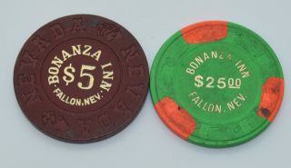 Set Of 2 Bonanza Inn $5 - $25 Casino Chips Fallon Nevada H&c Paul - Son/nevada Mold