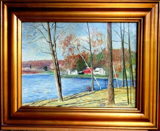 H D Becker Oil Painting Landscape Autumn Lake Listed American Artist