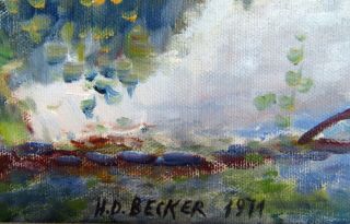 Howard D Becker OIL PAINTING Landscape Summer Lake LISTED Artist O/C 4