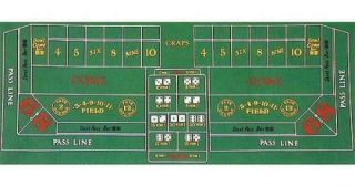 Green Craps Casino Gaming Table Felt Layout With Instructions 24 " X 36 "