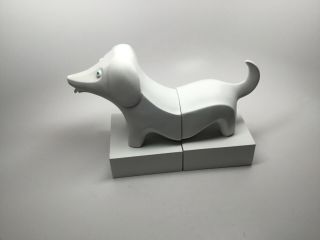 Jonathan Adler Reversible Solid White & Blue Paisley Dachshund Dog Bookends