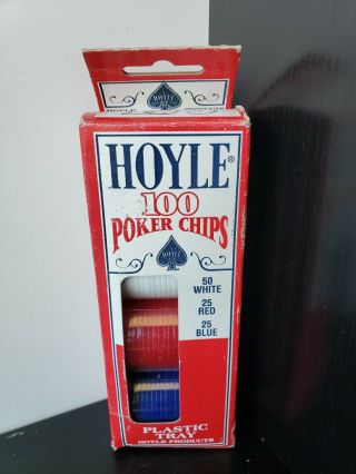 1992 Hoyle Official Poker Chips Set Of 100 Red White & Blue