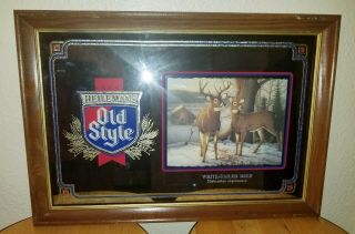 Heilemans Old Style Beer Wildlife Series Whitetail Deer Buck Mirror Sign Vntg
