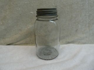 Vintage Kerr Self Sealing Wide Mouth Mason Canning Jar Clear Glass Zinc Porc LID 2