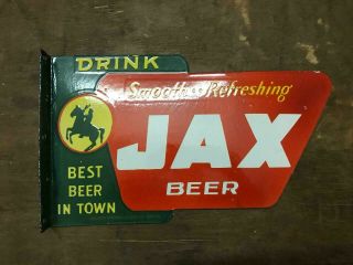 Jax Beer Porcelain Enamel Sign 18x11x1.  5 Inches Flange Double Sided