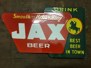 JAX BEER PORCELAIN ENAMEL SIGN 18X11X1.  5 INCHES FLANGE DOUBLE SIDED 3