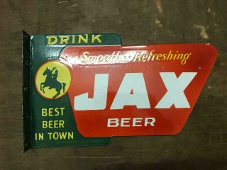 JAX BEER PORCELAIN ENAMEL SIGN 18X11X1.  5 INCHES FLANGE DOUBLE SIDED 4